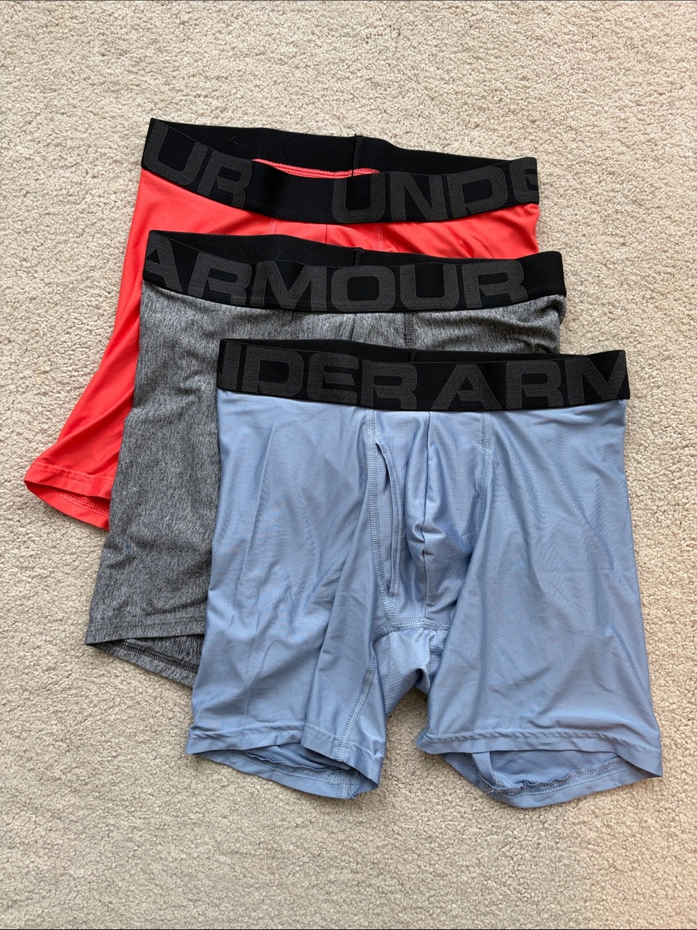 Under Armour the tech boxer jock, Men’s Boxer Brief Light Blue, Gray, & orange